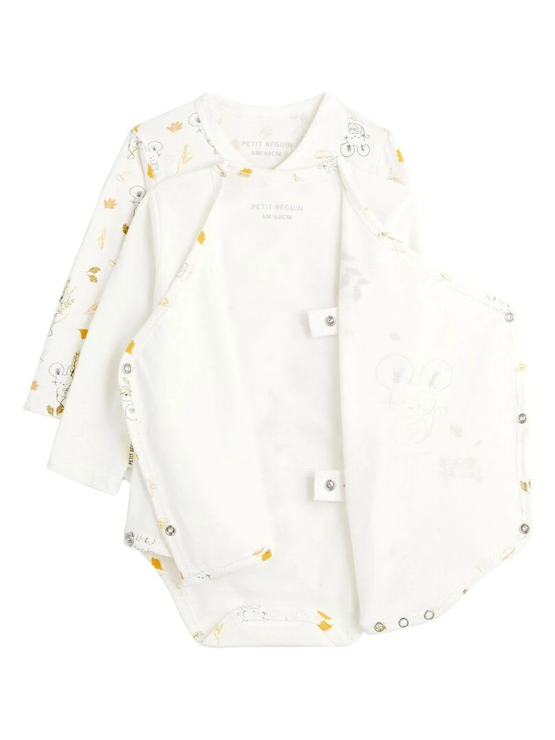 Lot de 2 bodies bébé manches longues ouverture croisée Mini Souris   Ecru