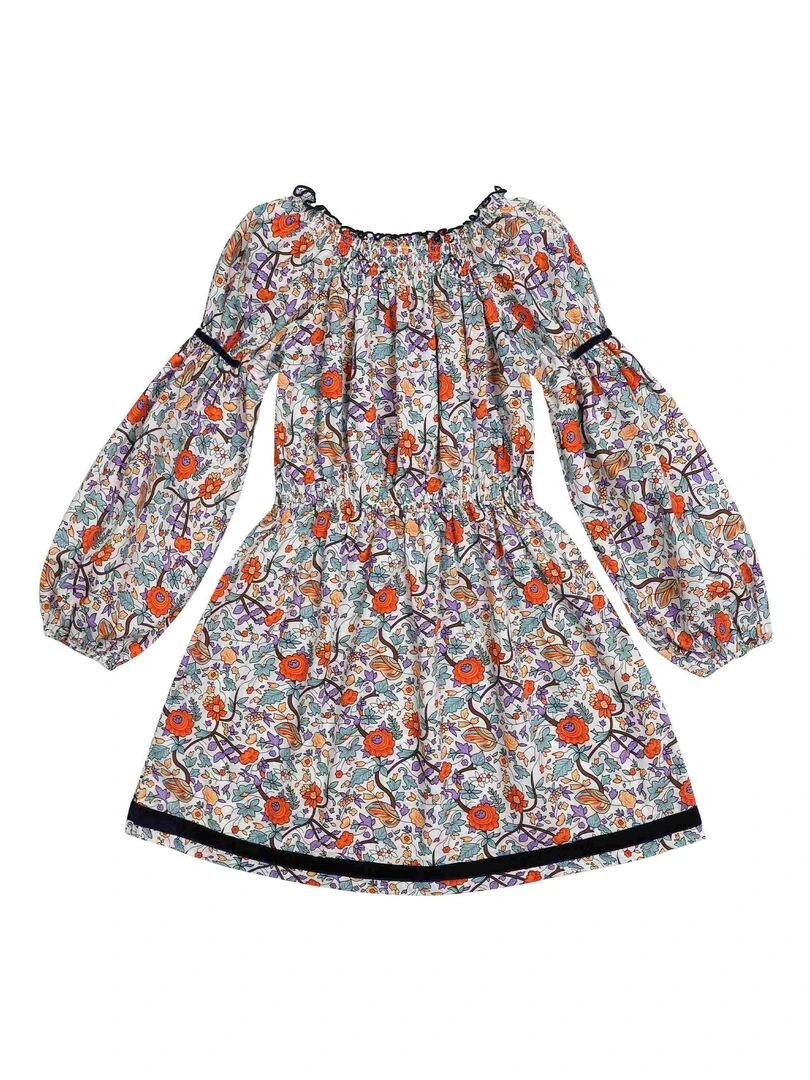 Robe Hiver Fleurie Liberty Fille  Orange Vert  CHIMENE   'LA FAUTE A VOLTAIRE'   Orange