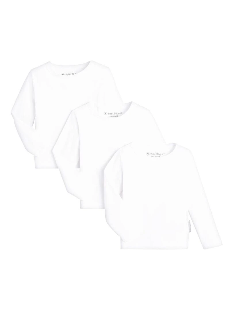 Lot de 3 maillots de corps manches longues contenant du coton bio Blanc