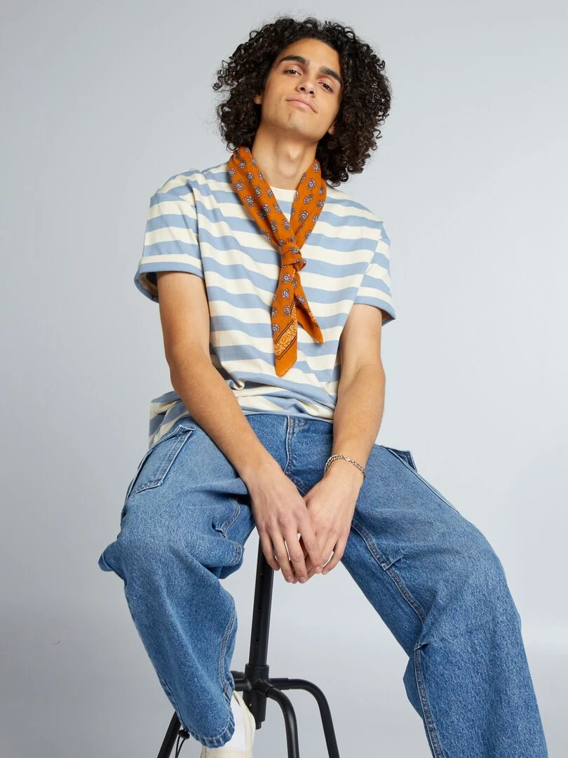 T shirt rayé en coton Bleu rayé