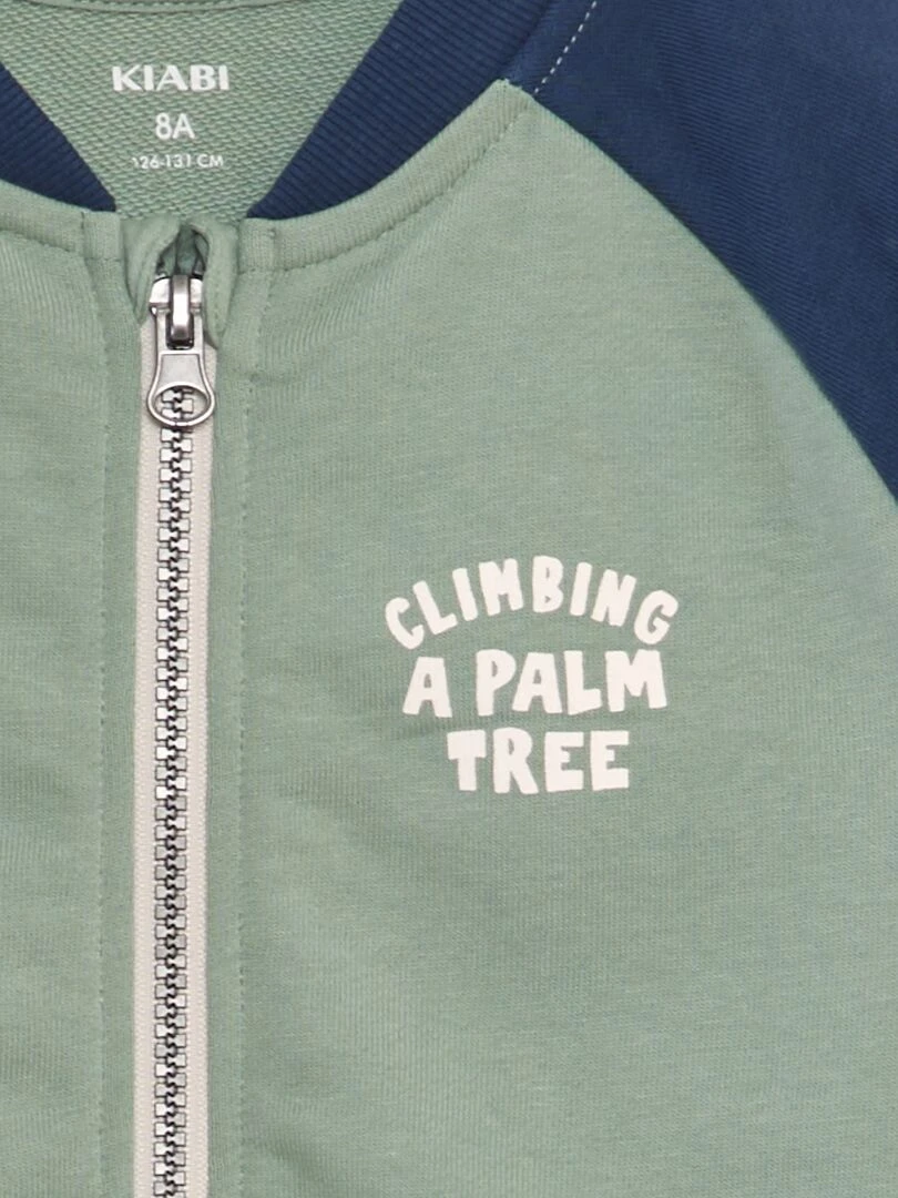 Sweat zippé en molleton fin   Vert/bleu