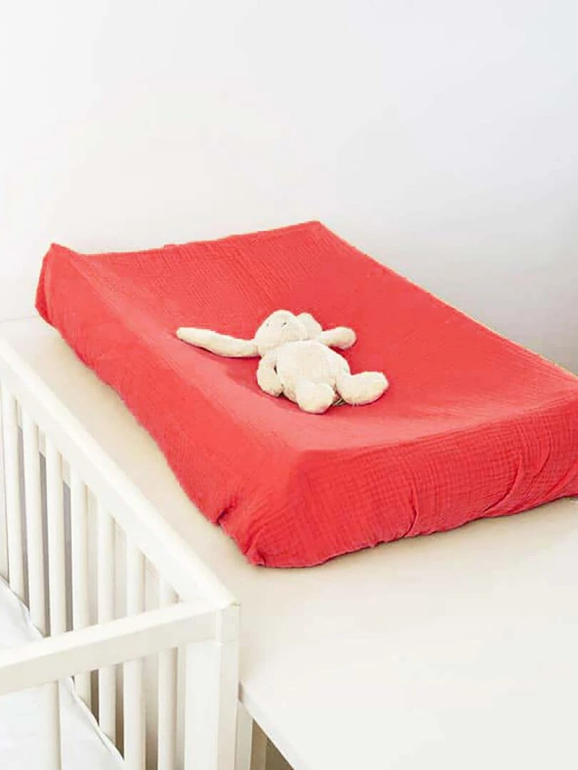 Housse de Matelas à Langer en Coton Bio Fraise Rouge