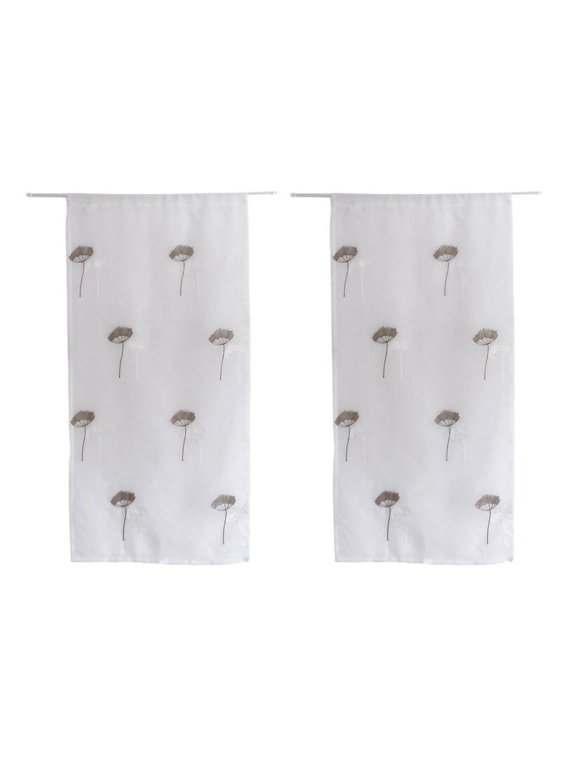 Paire de vitrages brodés de fleurs Gris foncé