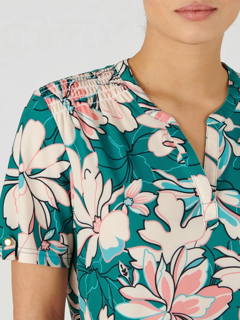 Tee shirt en crêpe imprimé. Damart Vert émeraude