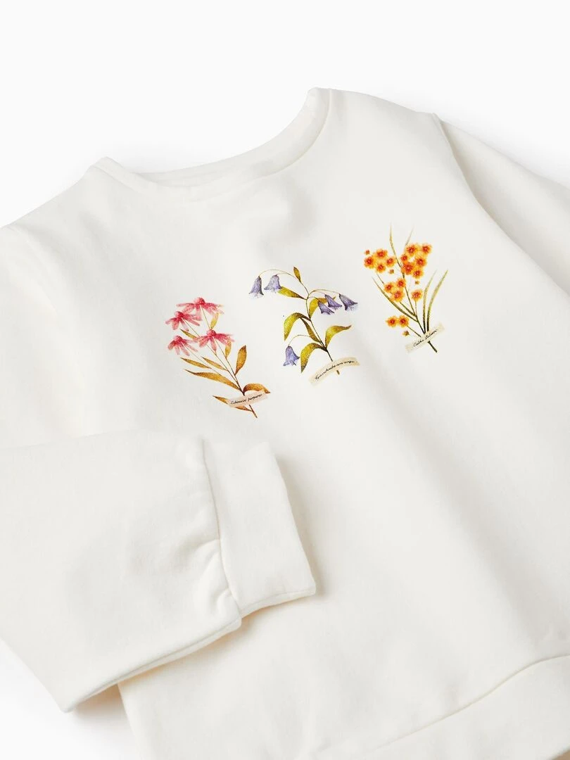 Sweat en coton gratté pour fille 'Flores'  SPRING BEGINS   Blanc