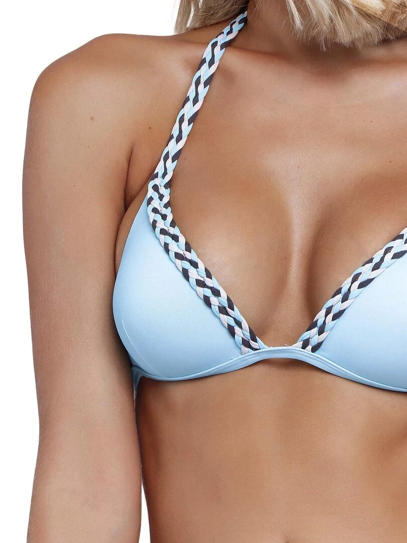 Ensemble deux pièces bikini triangle push up Oriental   Bleu turquoise