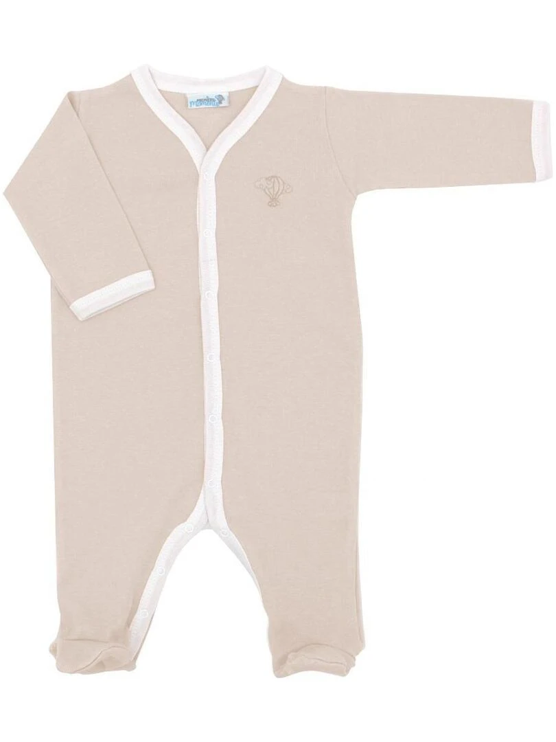 Pyjama été léger 100% coton biologique 1 à 6 mois Beige