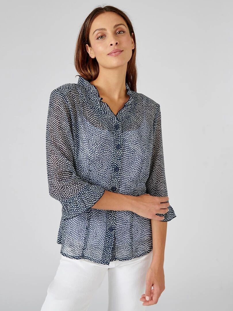 Chemisier à pois tissu crêpe Damart Bleu marine