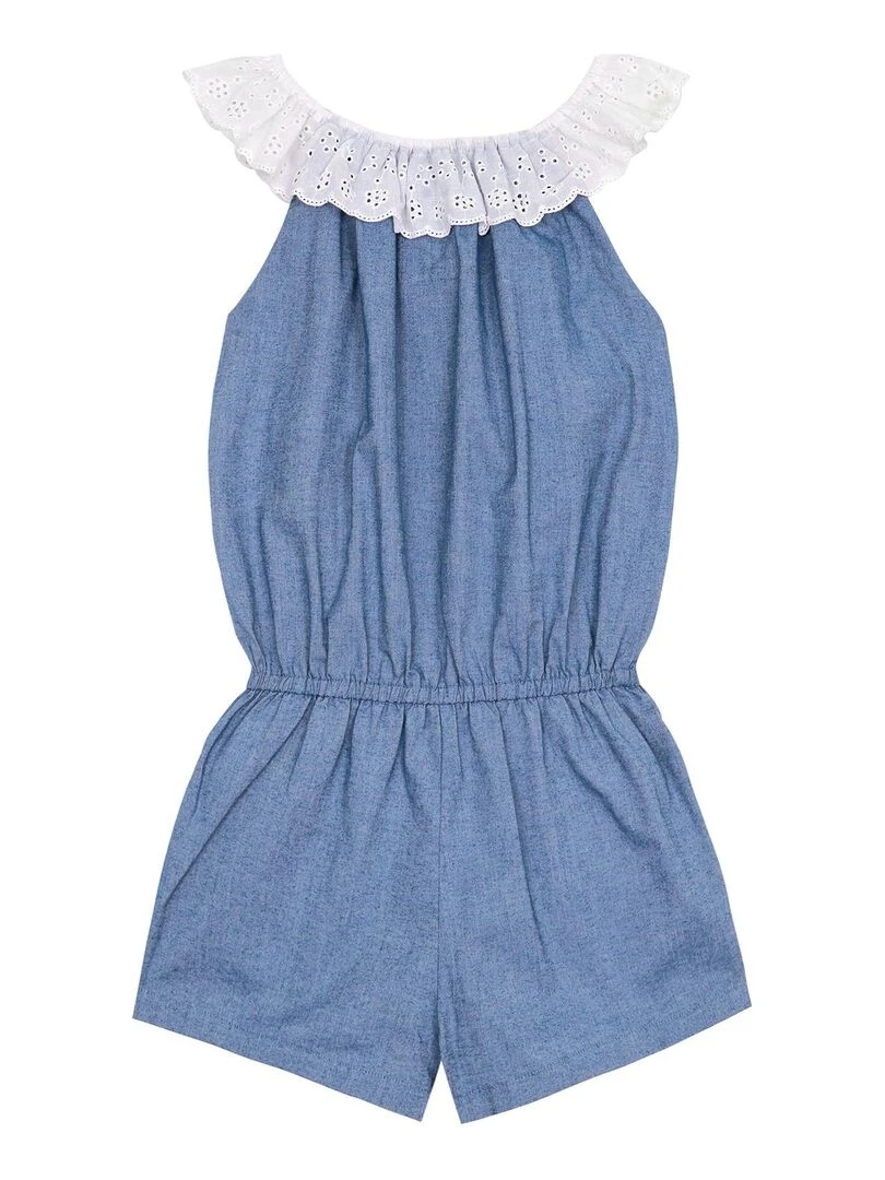 Combi Short Été Bleu Fille  Col Élastique Dentelle Blanche  LOLITA   'LA FAUTE A VOLTAIRE'   Bleu clair