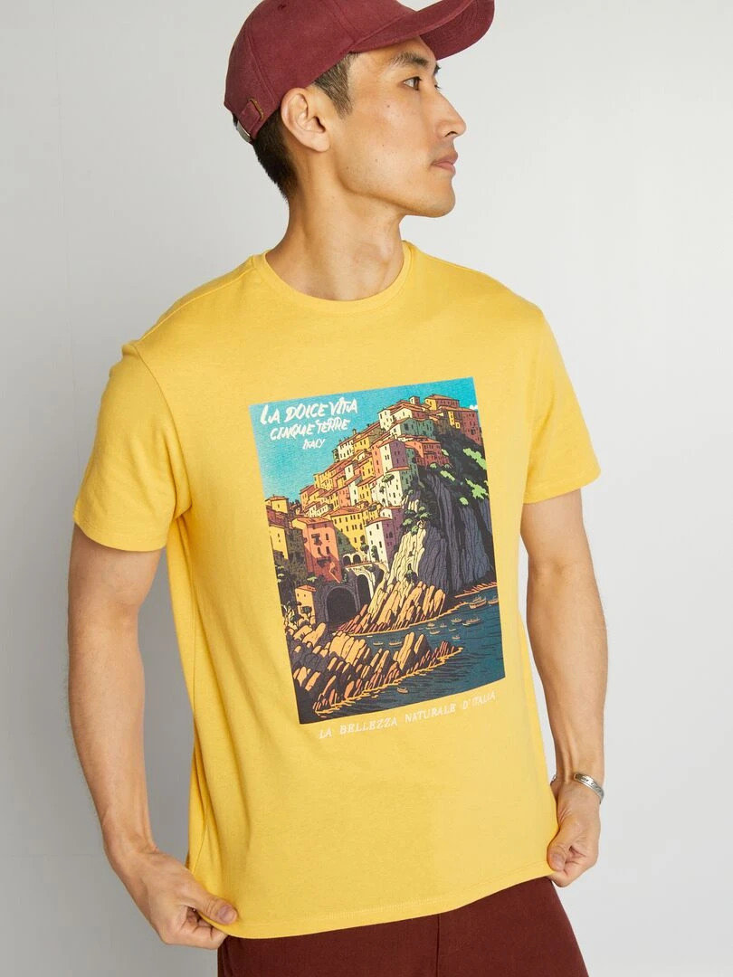 T shirt en coton imprimé jaune