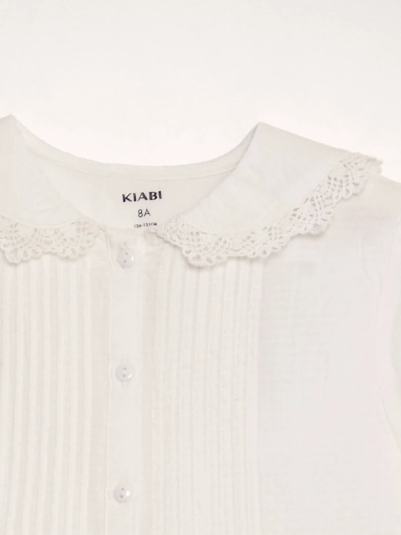 Blouse col claudine en tissu texturé   blanc