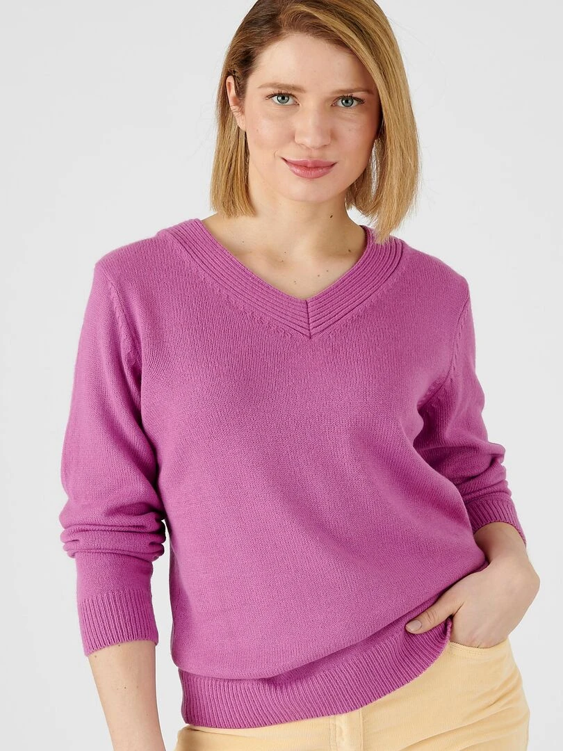 Pull col "V" maille jersey   Damart   Mauve