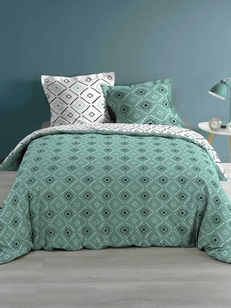 Housse de couette 240x220 + 2 taies Tahina bleu coton 57 fils Bleu