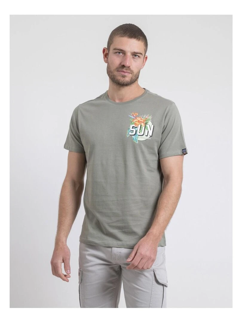 T shirt col rond pur coton NOGOZO Kaki