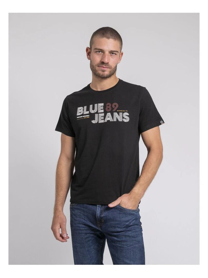 T shirt col rond pur coton JUPILAR Noir