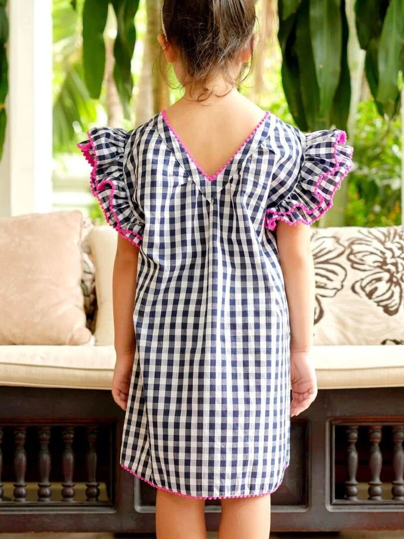 Robe Carrx Vichy Bleu Marine Manches Papillons BUTTERFLY 'LA FAUTE A VOLTAIRE' Bleu marine