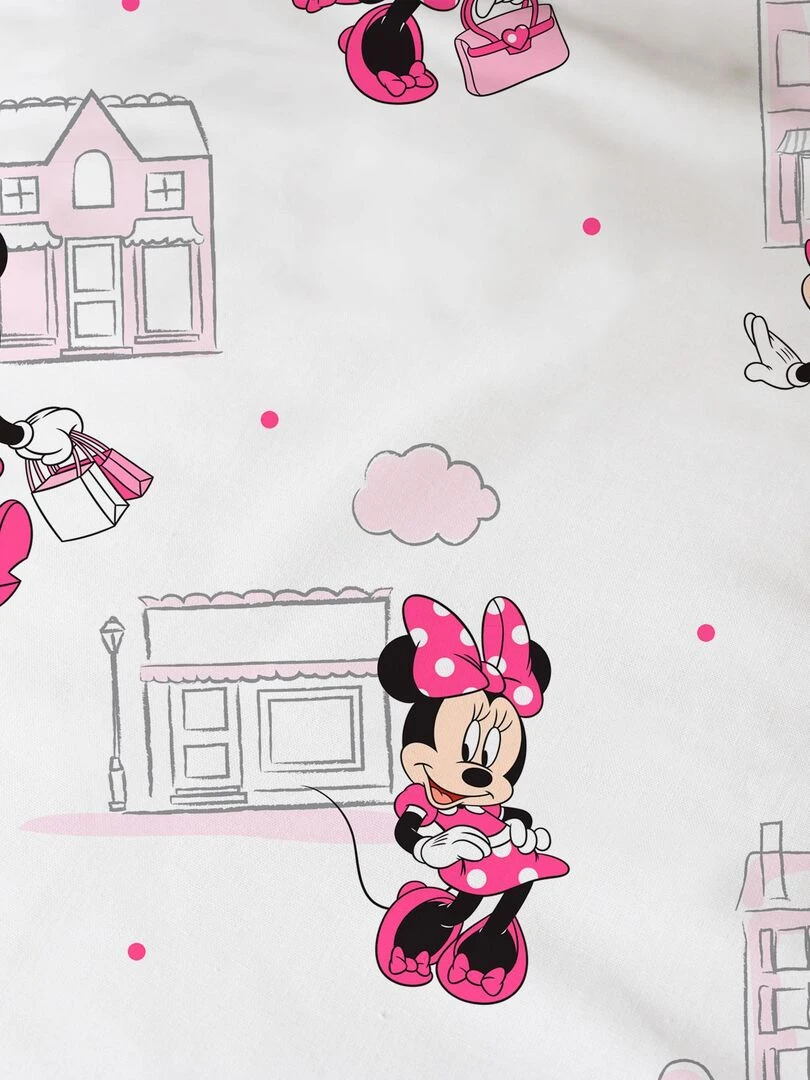 Drap housse imprimé 100% coton DISNEY HOME MINNIE SHOPPING Blanc