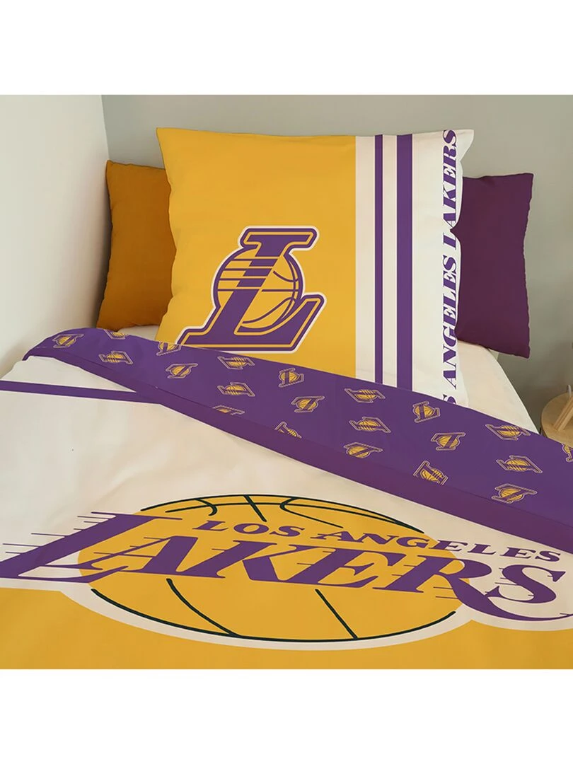 Housse De Couette Basket Ball NBA Los Angeles Lakers et Taies D'oreiller   100% Coton   Jaune