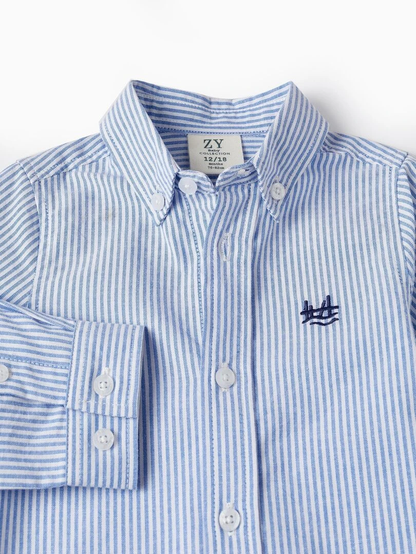 Chemise en coton à rayures pour bébé garçon manches longues ATLANTIC COMPANY   Bleu clair