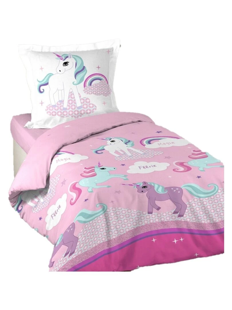 Parure housse de couette Licorne Rose