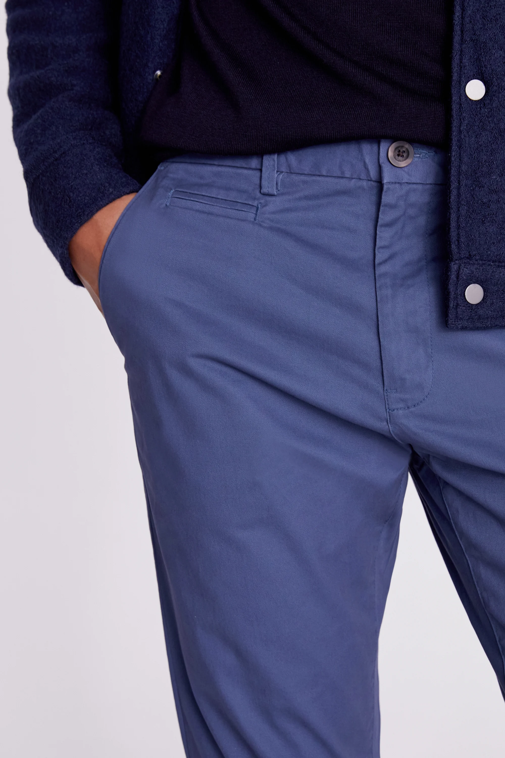 Tailored Fit Blue Stretch Chinos   Buy Online at Moss