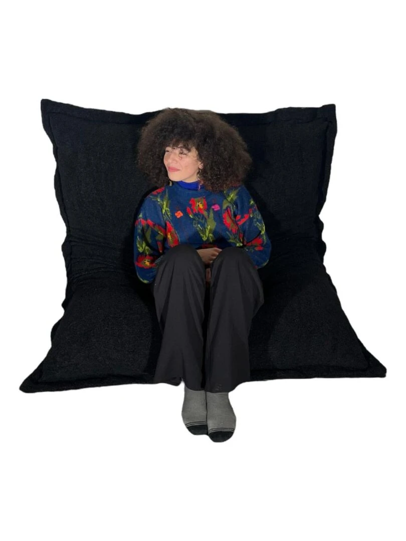 Pouf Bouclette Sherpa Doux et Déhoussable Bananair Noir