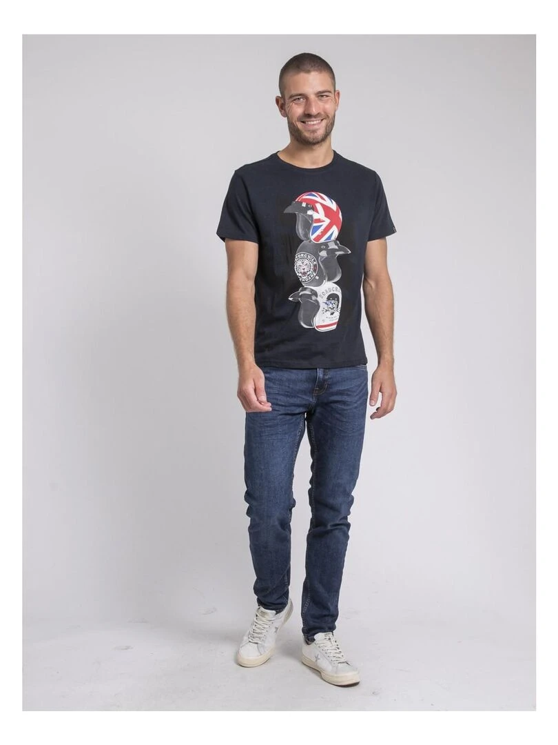 T shirt col rond pur coton JOAKIM   Bleu marine