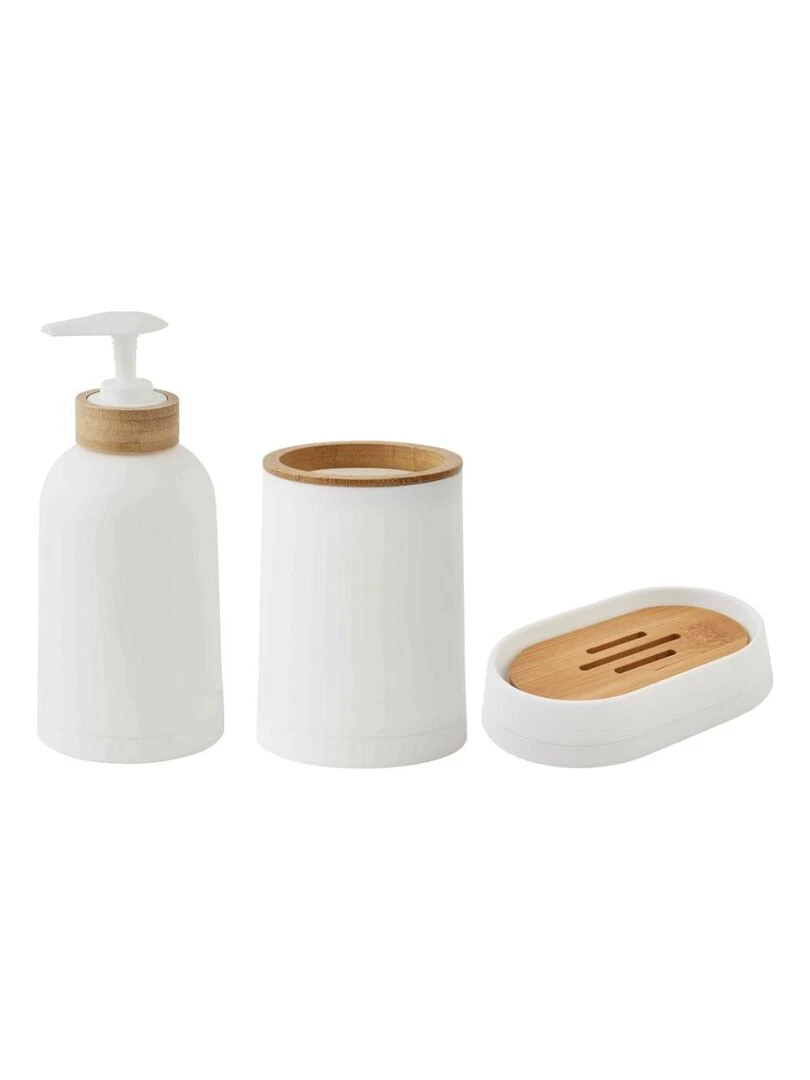 Guy Levasseur   Set de salle de bain 3 pièces en plastique et bambou blanc   Blanc
