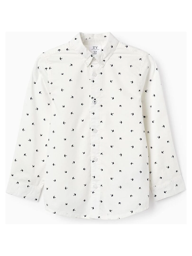Chemise en coton à motif pour garçon 'Hirondelles' manches longues FLYING BIRDS Blanc