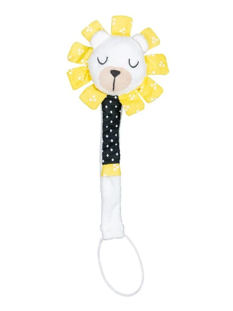 Attache tétine bébé en velours lion SAUTHON Jaune