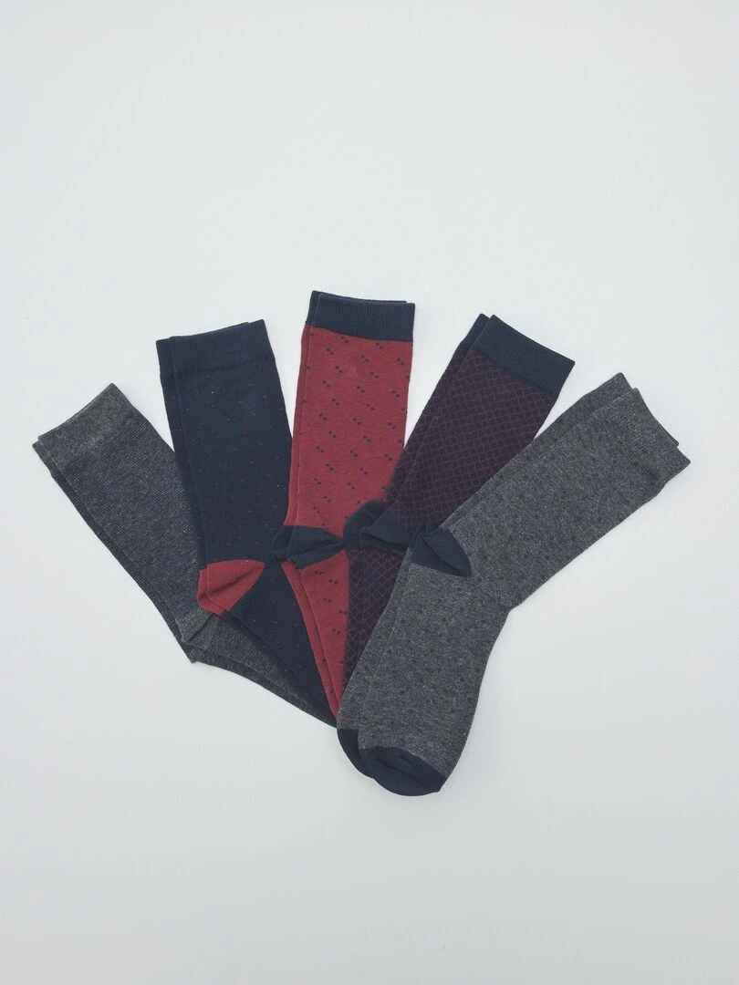 Lot de 5 paires de chaussettes fantaisies Gris/bleu/rouge