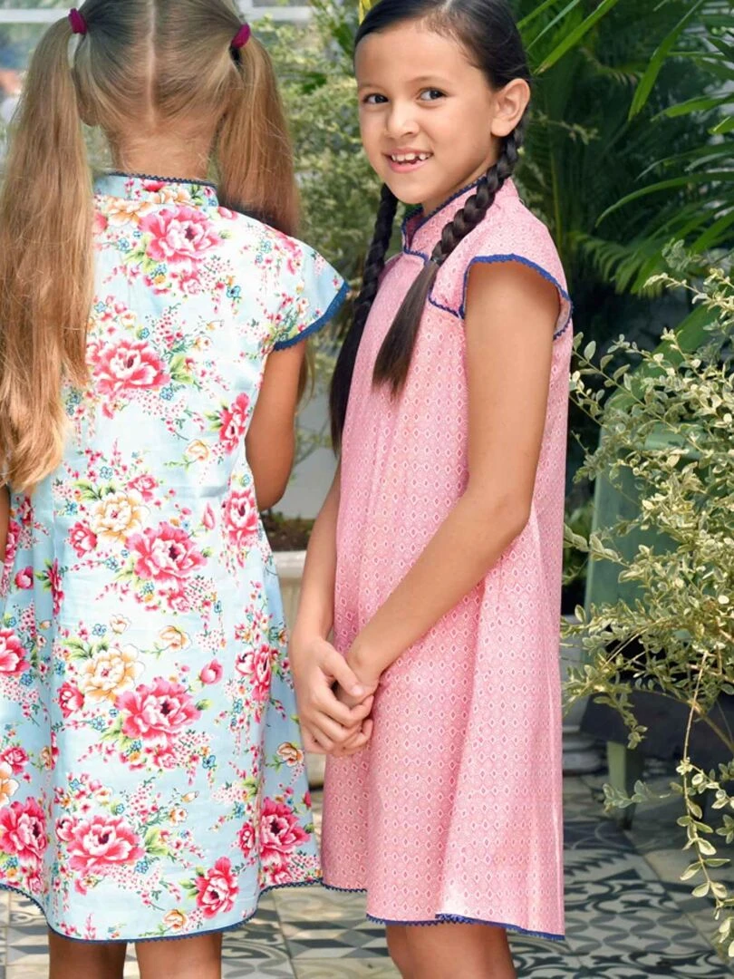 Robe Chinoise Rose Fille  Col Mao  ANNAM   'LA FAUTE A VOLTAIRE'   Rose fushia
