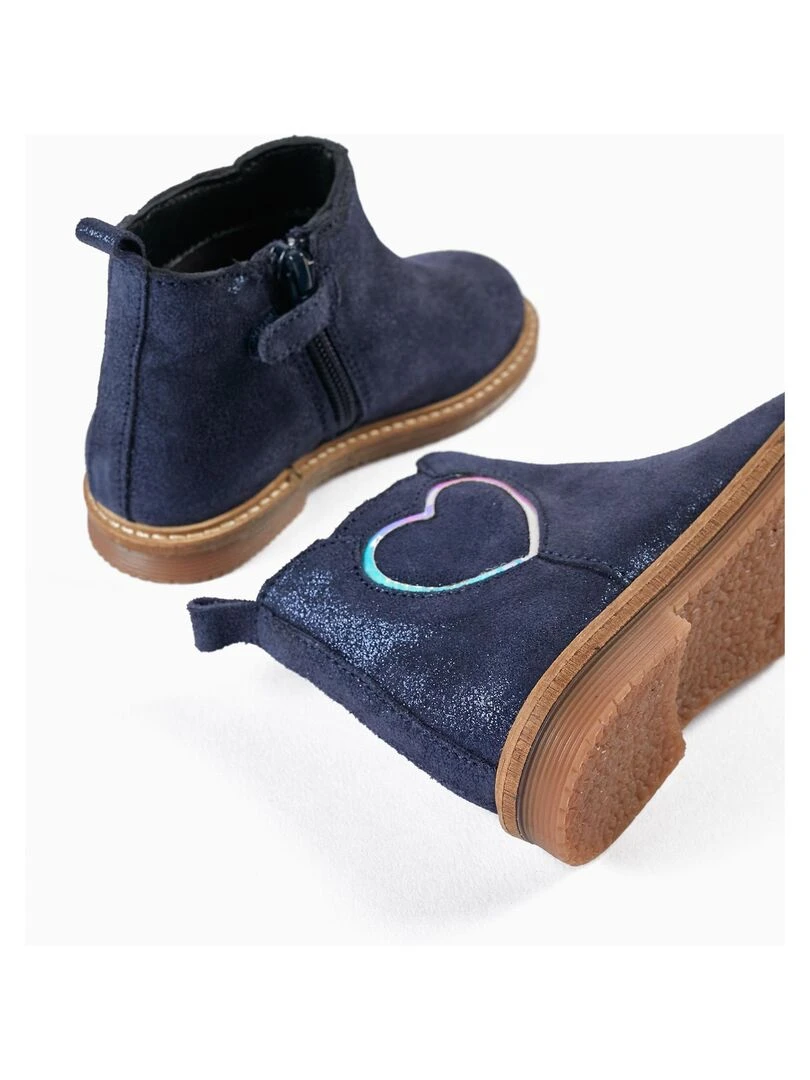 Bottines brillantes avec cœur pour bébé fille   GREAT GOALS GREAT WORLD   Bleu foncé