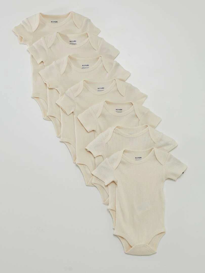 7 bodies unis + pochon de rangement   Beige