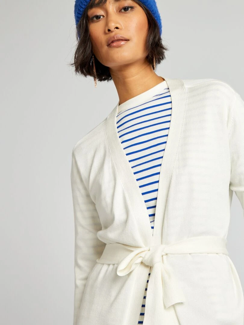 Gilet extra long à ceinture Blanc