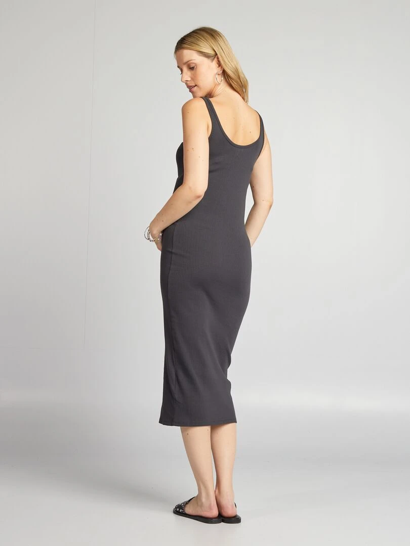 Robe longue côtelée grossesse   gris foncé