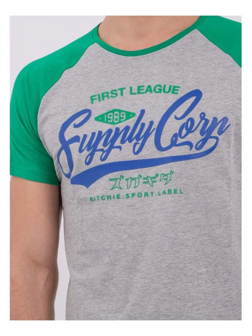 T shirt col rond pur coton NECHIN   Vert