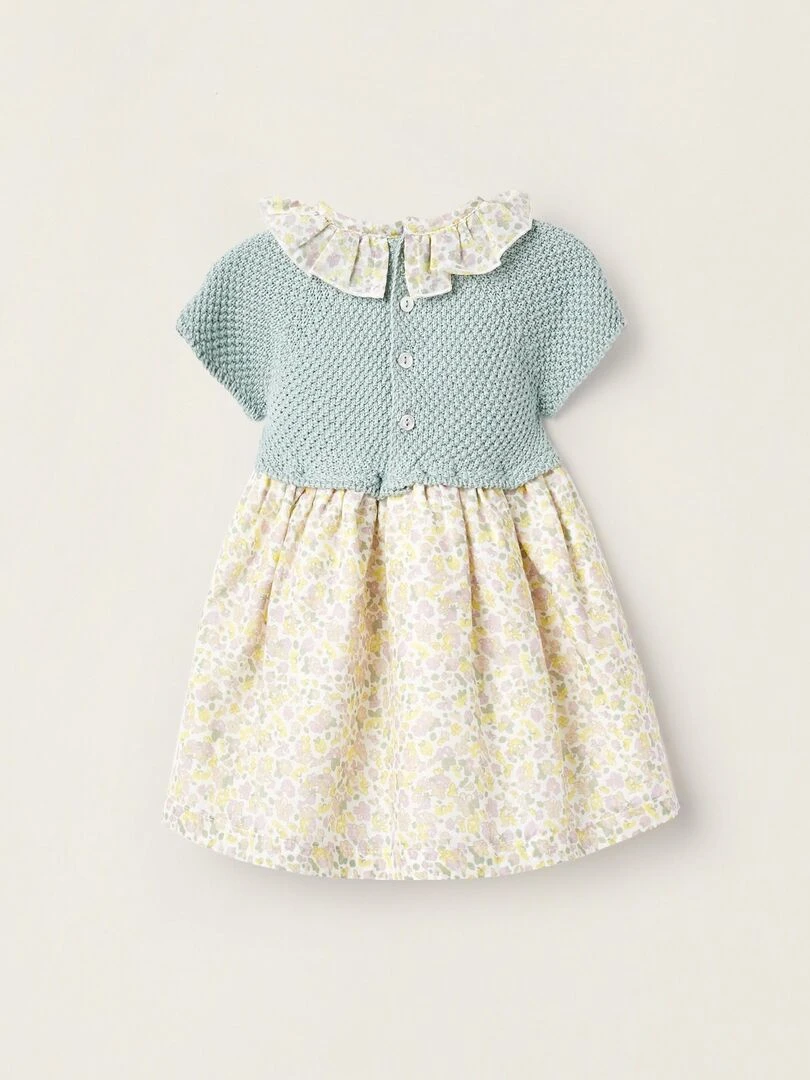 Robe Combinée Florale pour Nouveau Née manches courtes Blanc