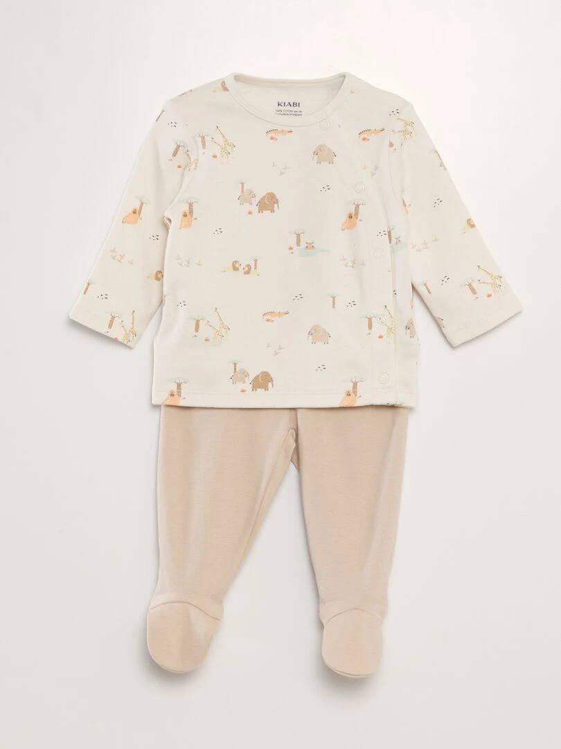 Ensemble pyjama t shirt + pantalon 2 pièces Ecru