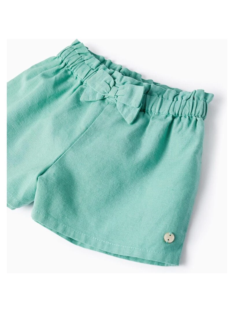 Short En Lin Pour Bébé Fille   Vert