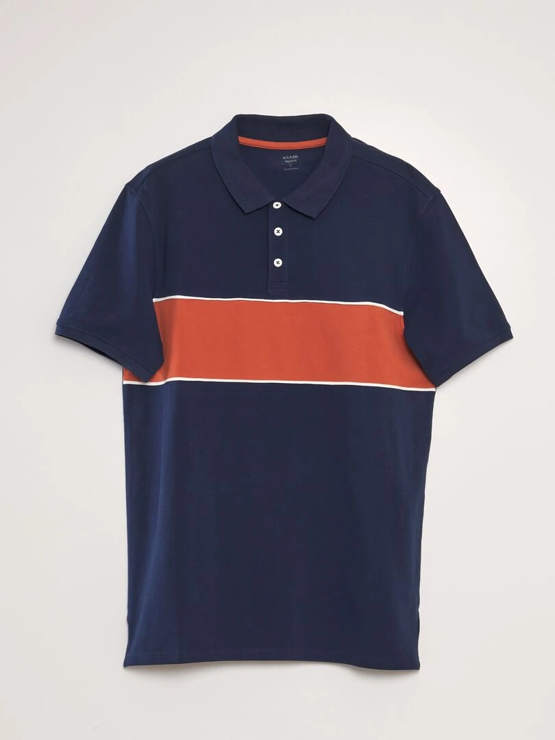Polo en piqué de coton Orange/bleu marine