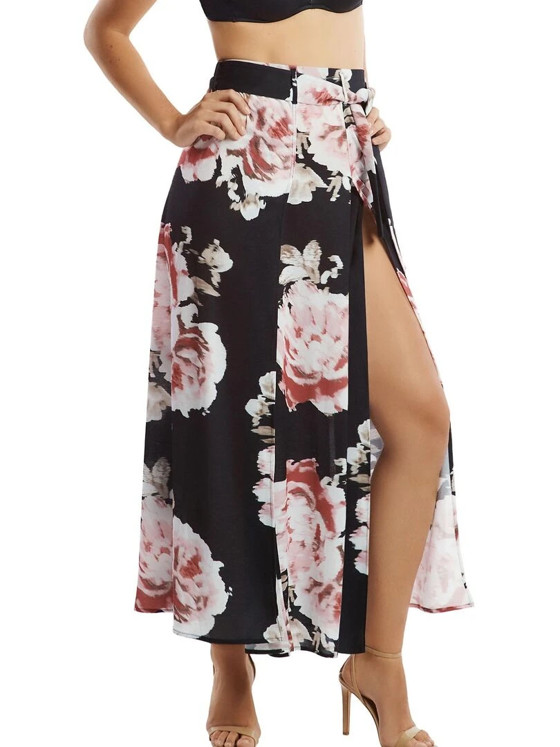 Jupe longue estivale Hawaii Noir