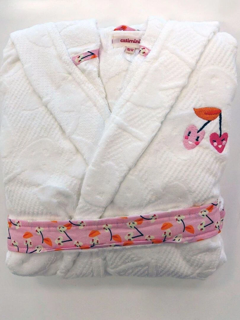 Peignoir de bain fille Escapade Kawai 10/12 ans 100% Coton 400 GSM Blanc Blanc