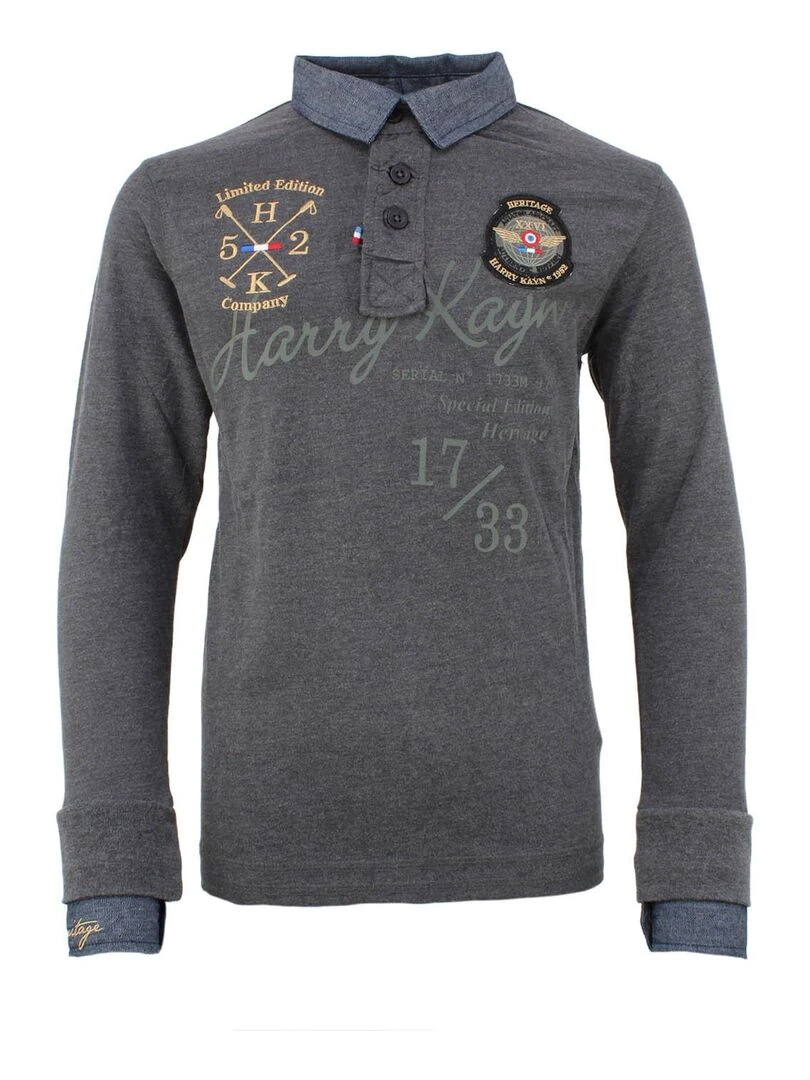 Polo manches longues garçon ECAZBA HARRY KAYN gris anthracite