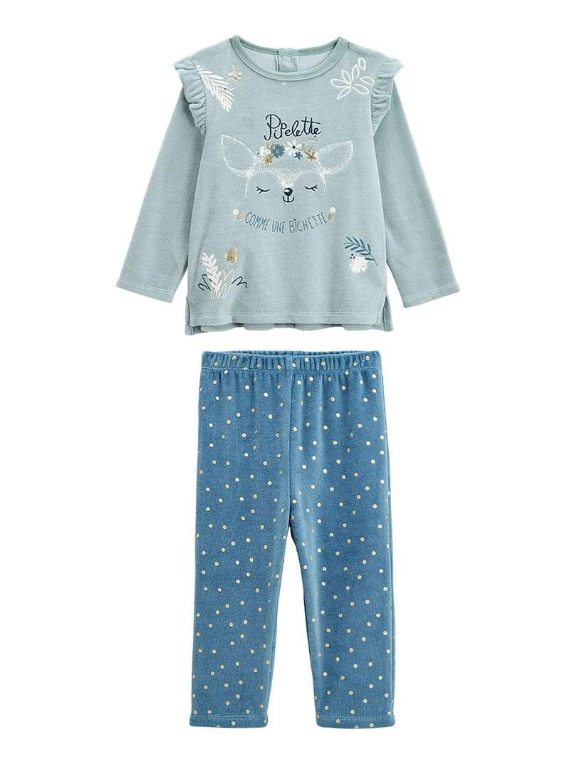 Pyjama bébé 2 pièces en velours Bichette Bleu