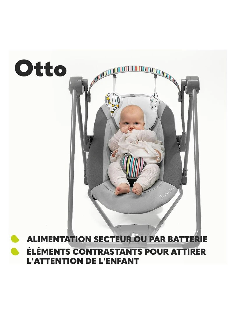LIONELO Otto Balancelle et transat bébé Sons nature 5 vitesses de bercement Gris