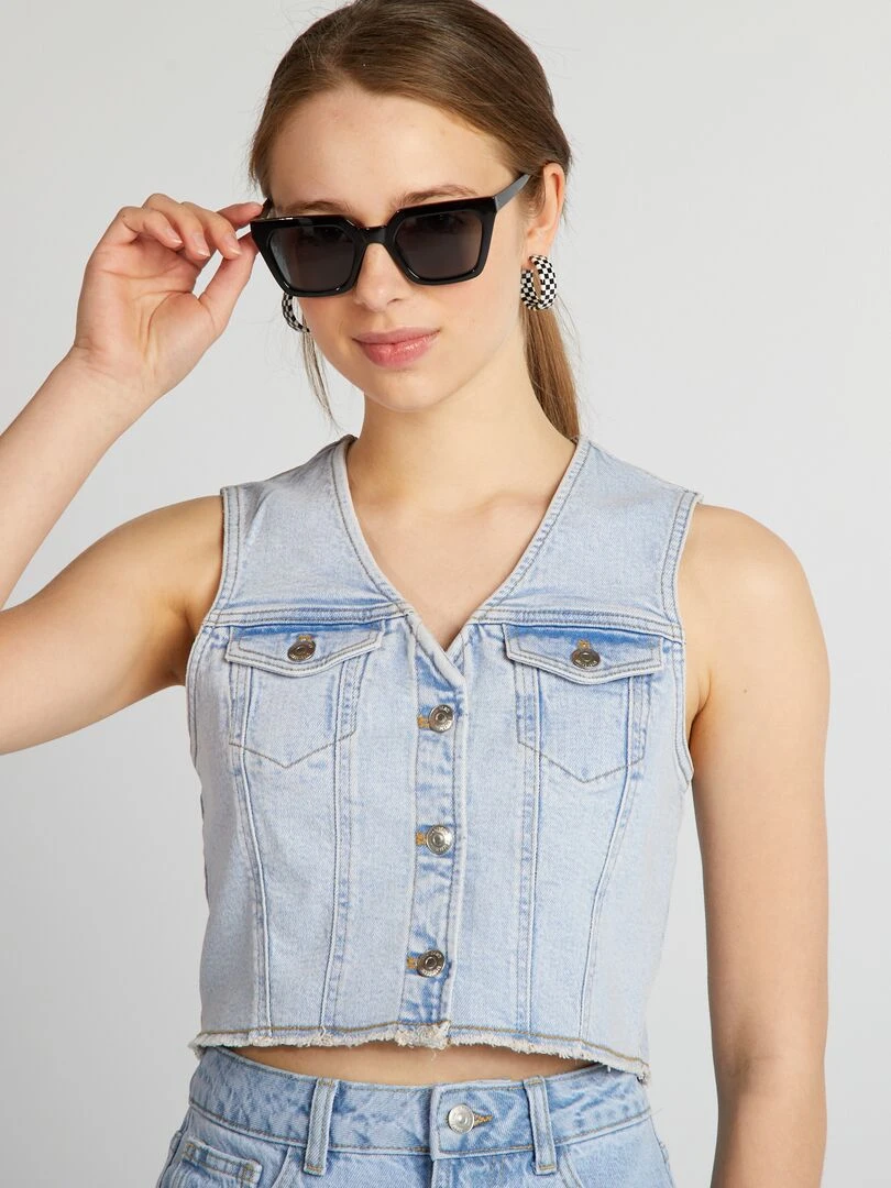 Gilet denim sans manches   Bleu