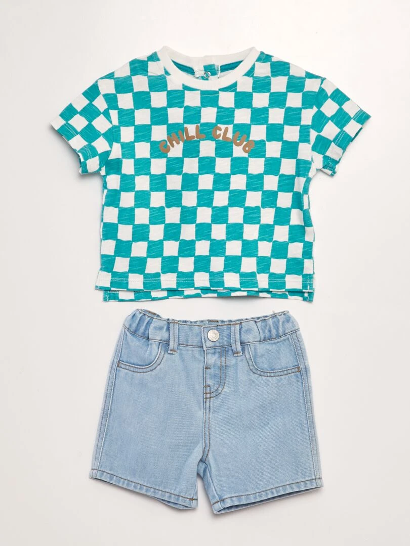 Ensemble t shirt + short en jean 2 pièces Blanc