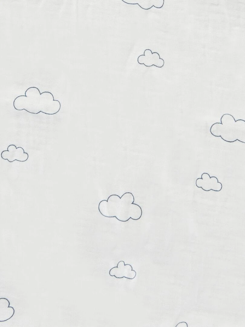 Lot de 2 draps housse en gaze de coton   Blanc/bleu