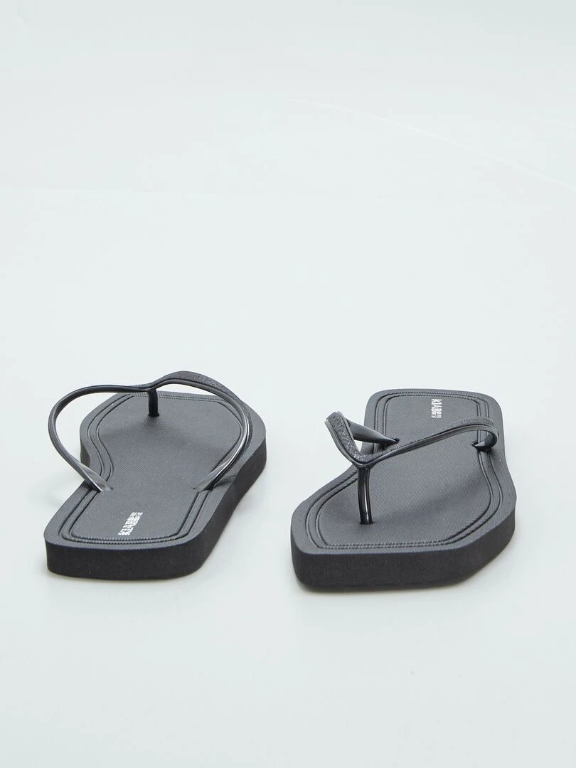 Tongs carrées à strass   Noir